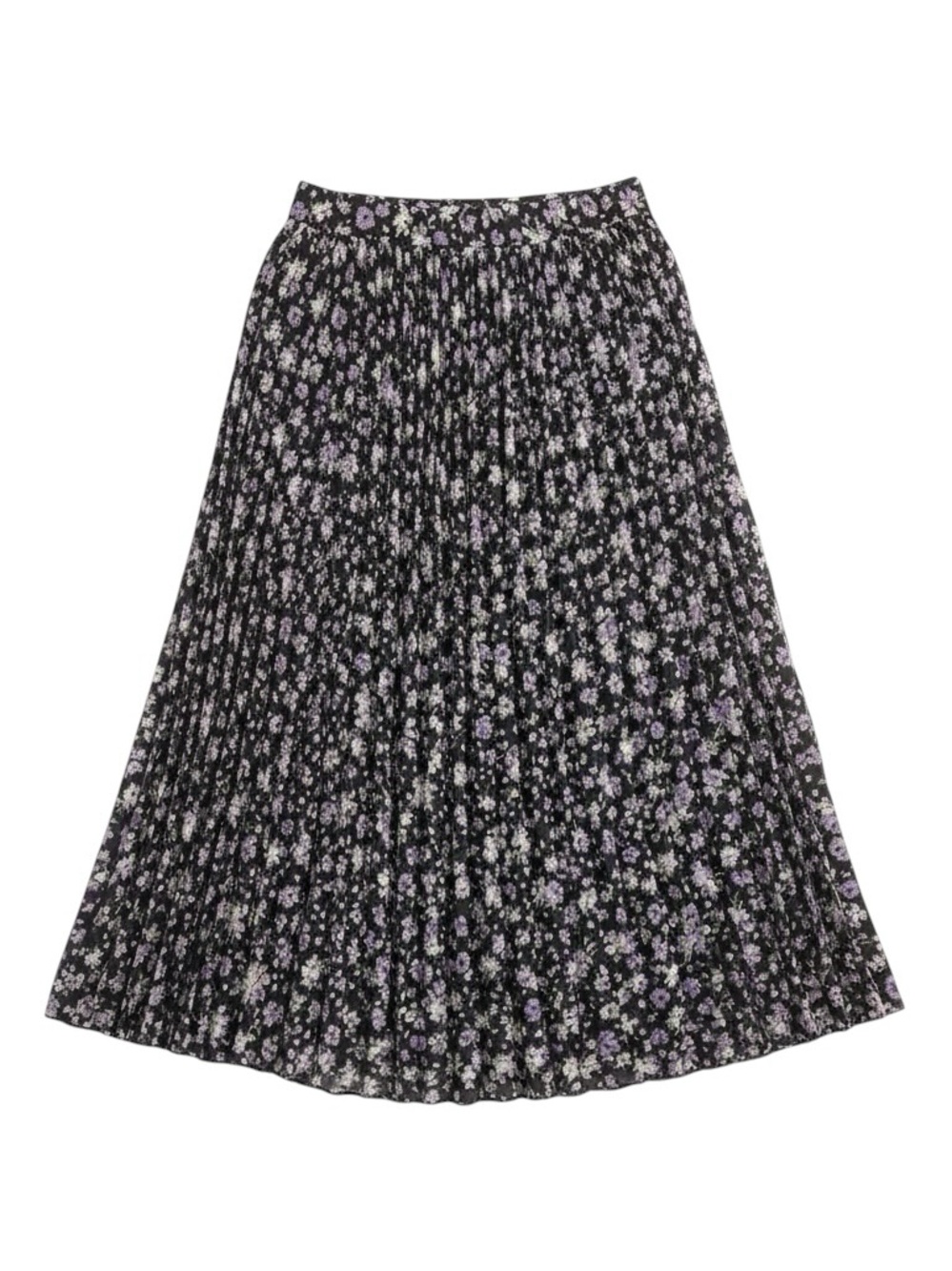 Endless Rose Floral Pleated Midi Skirt Black Purple White Romantic Flowy XL
